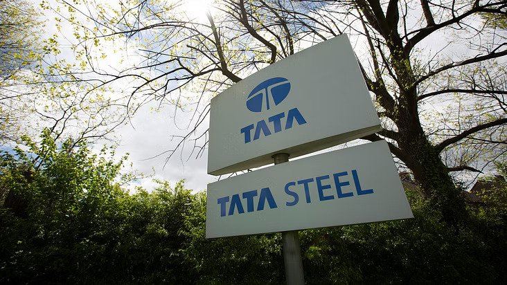 Logo of Tata Steel taken at the group's France Rail plant in the